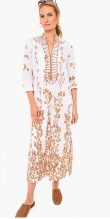 Ro's Garden Dresses & Skirts - Tuckernuck Ro’s Garden Clorinda Kaftan Dress Leaf Sand Cotton XS Boho Midi
